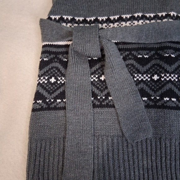 Fashion Bug Chunky Short Sleeve cowl neck gray fair Isle belted sweater Tunic S - Picture 6 of 8